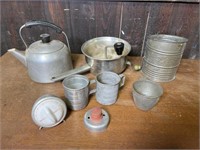 Antique sifter, Measuring Cups, Spoons, Timer