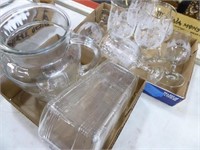 2 boxes clear glassware (butter dish chipped)