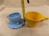 Vintage blue cup/saucer Canmark, Laughlin mug