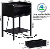 Nightstand with Charging Station & USB Ports, 3-Tr