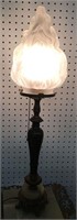 Brass Parlor Lamp With High Relief Frosted Shade