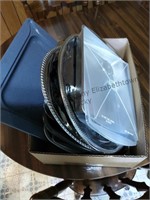 Box of miscellaneous bakeware pans and platters