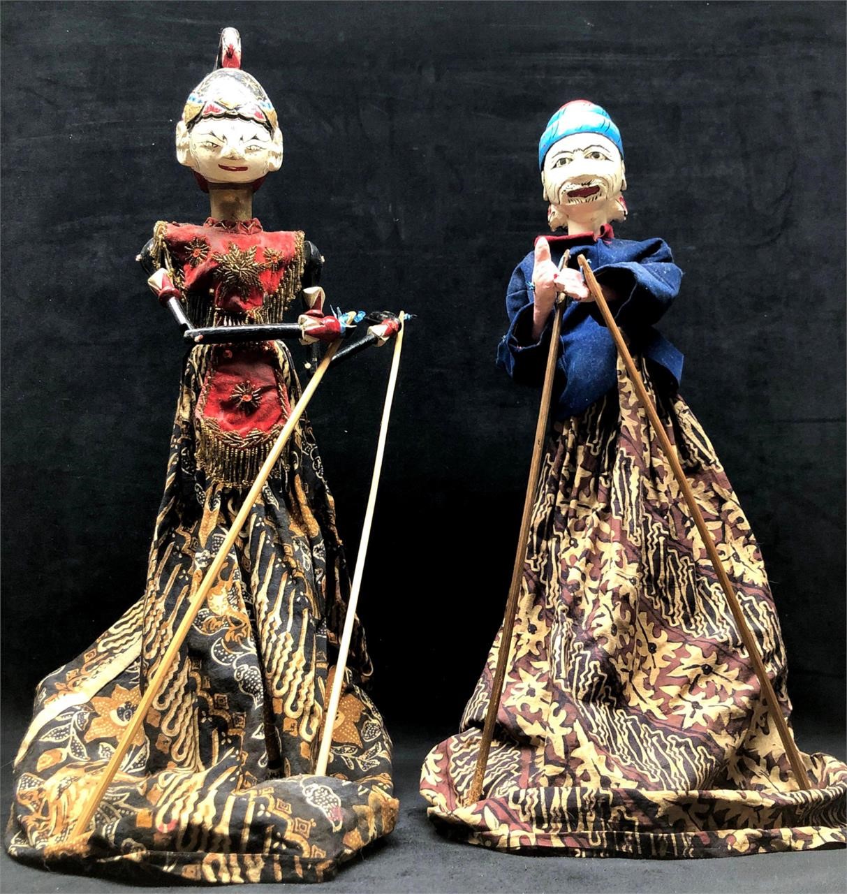 2 Vintage Handcrafted Indonesian Wooden Puppets on