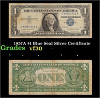 1957A $1 Blue Seal Silver Certificate Grades vf++