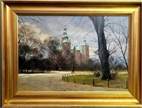View to a park Castle Oil on Canvas Painting