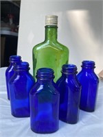 Vintage Cobalt Blue & Green Tall Bottle