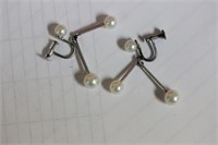 A Pair of Sterling and Pearl Earrings
