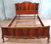 BURL WALNUT FULL SIZE FRENCH BED WITH RAILS