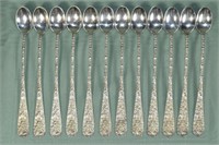 12 Stieff Rose pattern 8" iced teaspoons, monogram