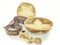 (5) Indian Craft Art Woven Baskets & Wool Belt