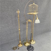 Vintage Brass Lamps w/ Birdcage & Stand
