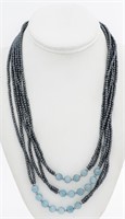 Silver Jade & Hematite Multi-Strand Bead Necklace