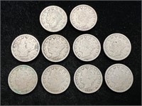 Lot of 10 1910 Liberty "V"  Nickels