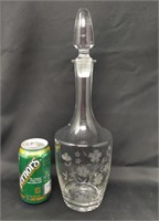 TALL ROMANIAN CRYSTAL DECANTER W/CUT FLORAL DECO