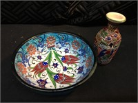 Textured Geisha Ware Vase and Bowl