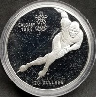 1985 Canada $20 Proof Silver Dollar - Speed Skatin