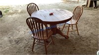 CLAW FOOT PEDESTAL OAK TABLE WITH 3 CHAIRS