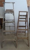 (2) Wooden Step Ladders  Dimensions in Pictures.