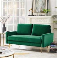 62' Velvet Loveseat  Gold Legs  Green