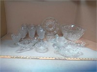 Large lot of clear glass kitcheneqre-Punch bowl,