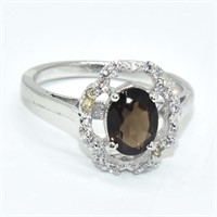 Silver Smokey Quartz Cz(1.3ct) Ring