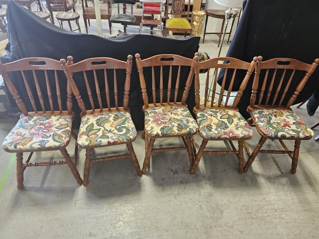 5 Upholstered Wooden Chairs Made in USA