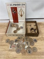 Vintage wooden nickel advertising collection with