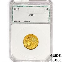 1915 $5 Gold Half Eagle PCI MS64