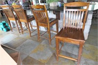 (4) Wooden Bar Stools - 1 w/ broken rung -see pics