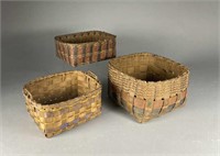 3 Antique Native American Splint Baskets 1900