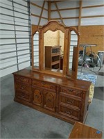 Large dresser with folding vanity mirror