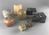Collection of Carved Stone Boxes Canisters