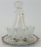 Cut crystal diamond pattern decanter with (3)