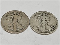2- 1936 D  Walking Liberty Silver Half dollar Coin