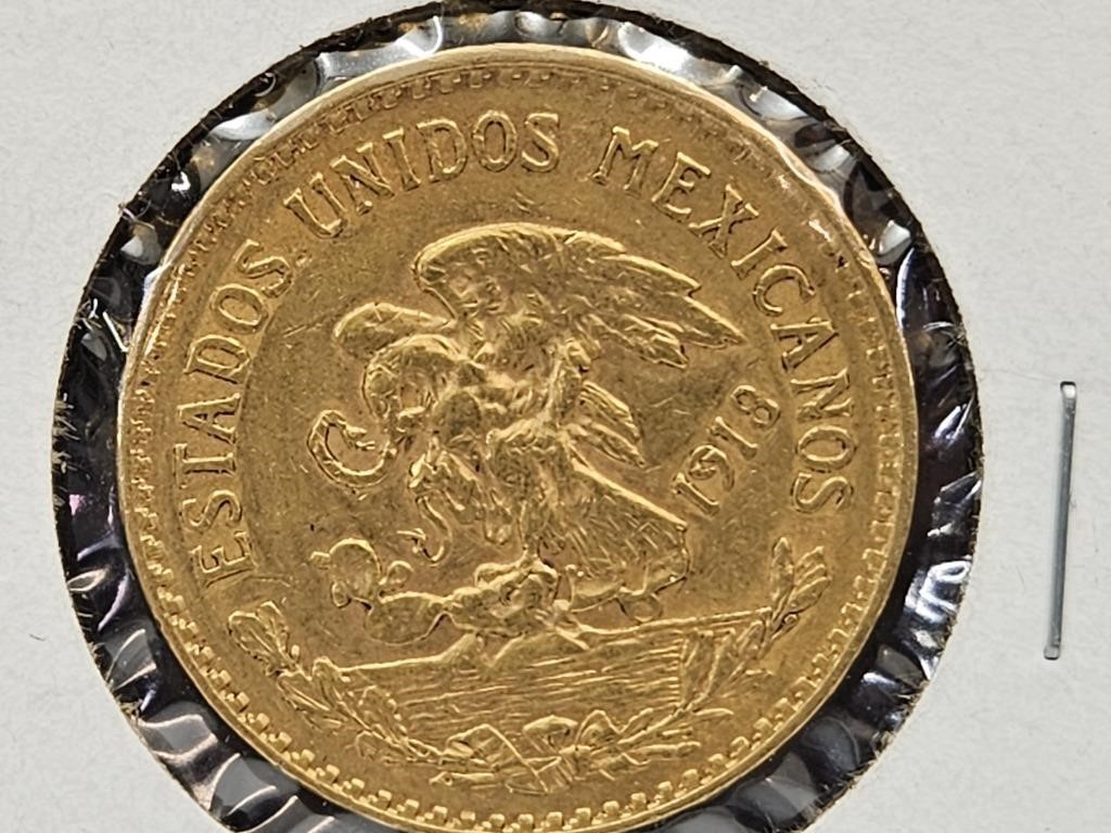1918 Mexico $20 Gold Coin  15 grams