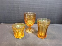 Amber Glass Footed Tumblers & (3)Tumblers