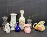(7) Small & Large Vases & Small Pitcher