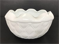 White milk glass ruffled edge bowl