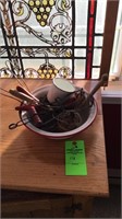 Enamel bowl with vintage utensils