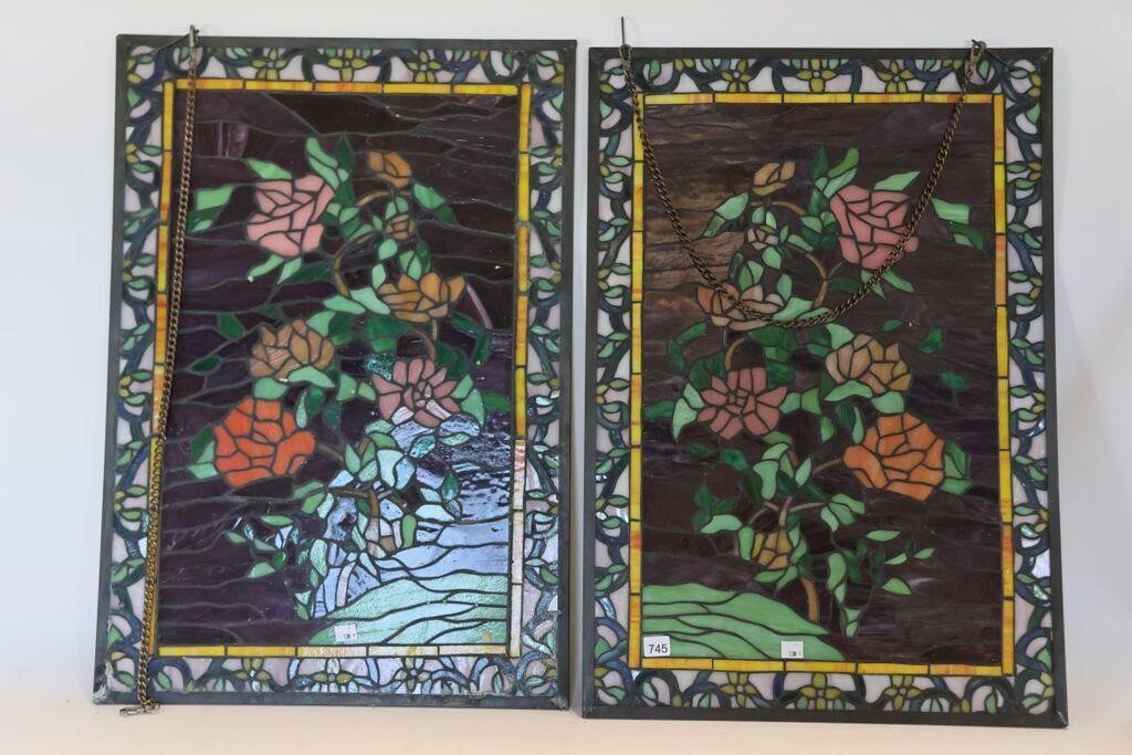 PAIR OF STAINED GLASS WINDOWS