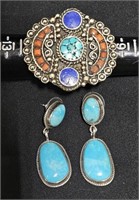.925 & Turquoise Earrings, Vntg Turquoise Ring