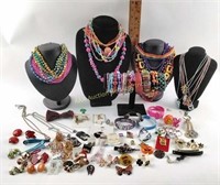 Brightly Colored Costume Jewelry Lot: Necklaces,
