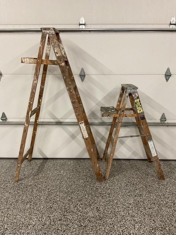 2 WOOD LADDERS - 6 FOOT AND 4 FOOT