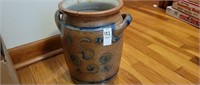 Blue Decorated ‘S’ handled Crock  11 1/2 H,  7 3/4