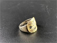 Sterling silver ring with gold tone front size 7 1