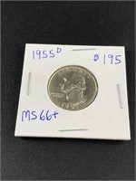 1955 D Silver quarter high mint state