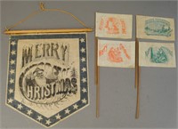 FOUR MERRY CHRISTMAS FLAGS & BANNER