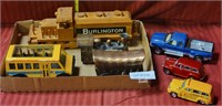 FLAT BOX OF TOYS & COPPER STYLE BANKS