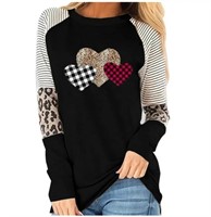 Heart Print Patchwork T-Shirts Women-L