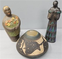 Folk Art Wood & Pottery Lot